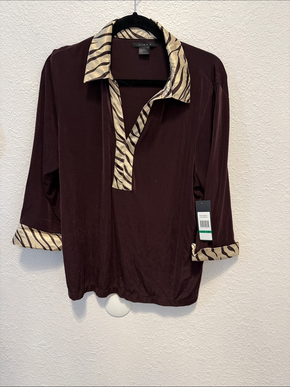 Kiara Brown Top with Cream Zebra-Print Trim